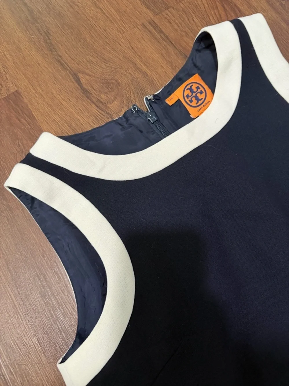 New Tory Burch navy shift dress  preppy white circle  spring formal $358 party